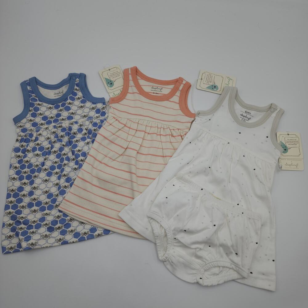 Sapling Bundle of Three Dresses Bees Stripe Star Size 0-3 Months